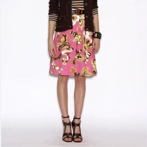 Tory Burch Silk/Cotton Floral Print Pleated Knee Length Skirt